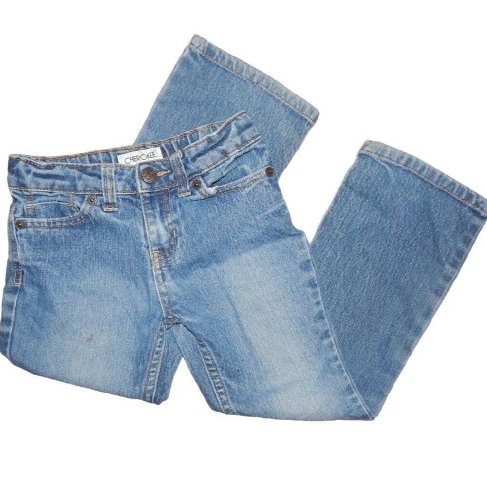 Cherokee Girls Flare Jeans Adjustable Waist Size 5 Medium Wash